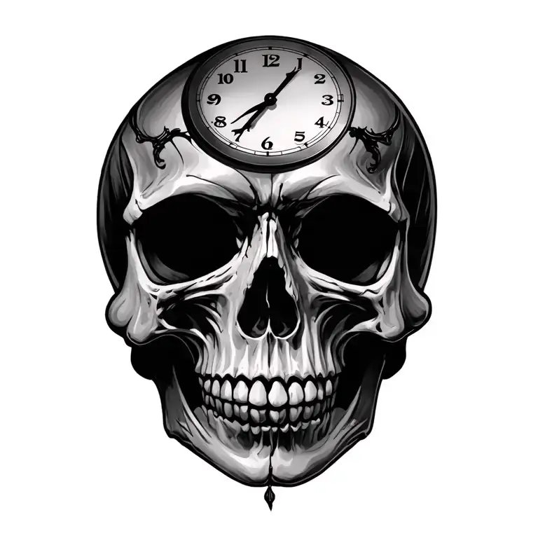skull and clock soft shading tattoo design idea