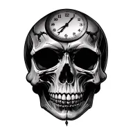 skull and clock soft shading tattoo design idea