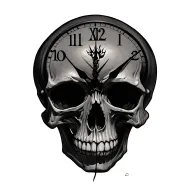 skull and clock soft shading tattoo design idea