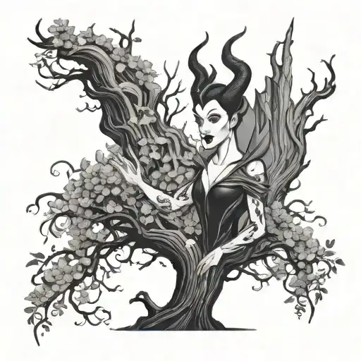 maleficent and poison tree tattoo design idea
