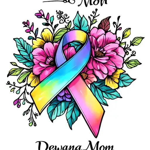 "Dewana Mom" "Dewana Mom" "Dewana Mom" august birth flowers with  multicolor cancer ribbon tattoo design idea
