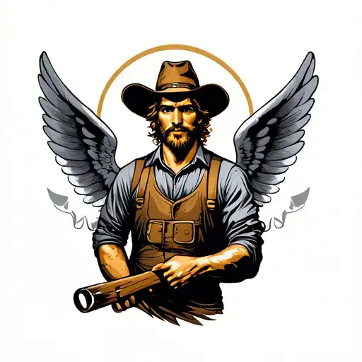 golden farmer with wings tattoo design idea