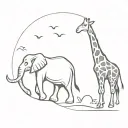 giraffe and elephant tattoo design idea