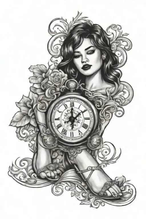 selena written by with clock and feet  tattoo design idea
