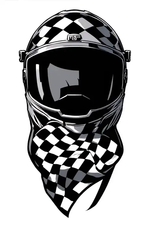 checkered flag waving helmet tattoo design idea