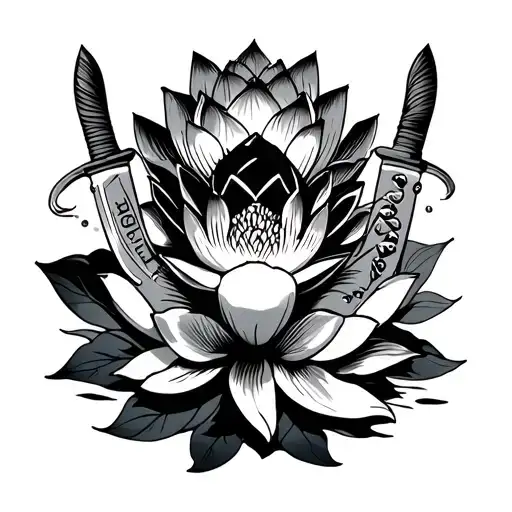 "Jason Dabel Lives" Jason mask koi fish lotus flower knife tattoo design idea