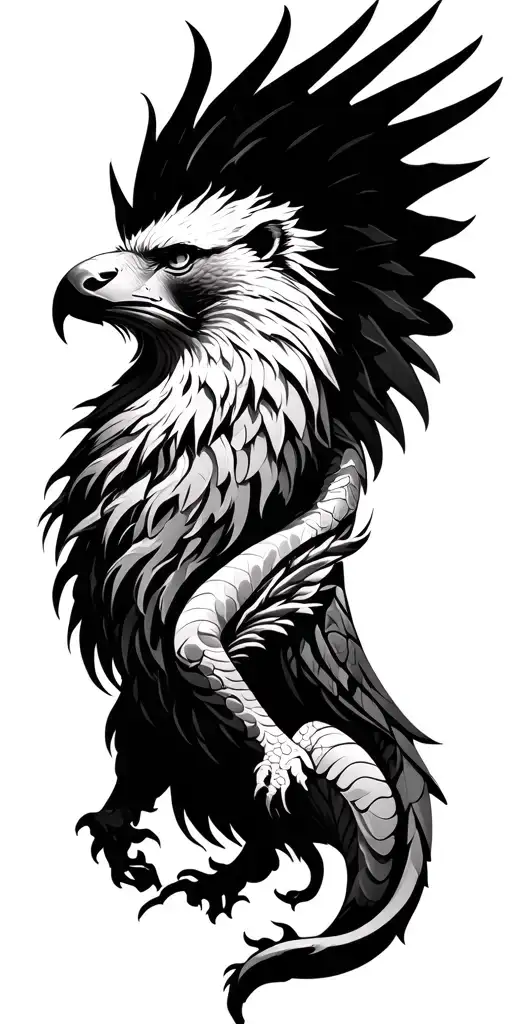 lion, eagle, dragon wrapped tattoo design idea