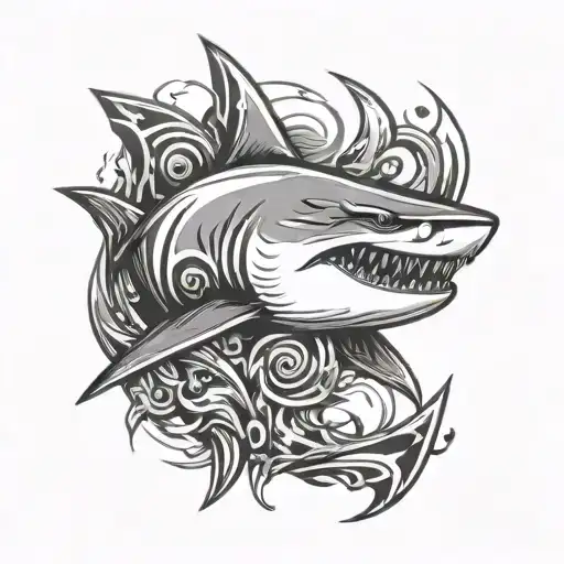 tribal nonfigurative, smiling shark tattoo design idea