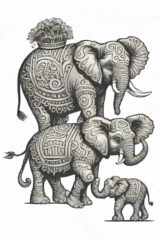 3 elephants walking togther tattoo design idea