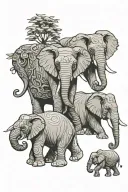 3 elephants walking togther tattoo design idea