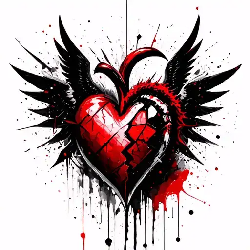 Demon angel Sacred Geometry Heart Broken with wings tattoo design idea