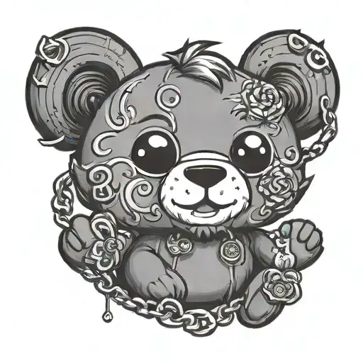 Design a Sketch for an iPhone Teddy Bear Emoji Tattoo with Singer Duki's Tattoos, with a Chain tattoo design idea