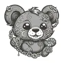 Design a Sketch for an iPhone Teddy Bear Emoji Tattoo with Singer Duki's Tattoos, with a Chain tattoo design idea