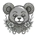 Design a Sketch for an iPhone Teddy Bear Emoji Tattoo with Singer Duki's Tattoos, with a Chain tattoo design idea