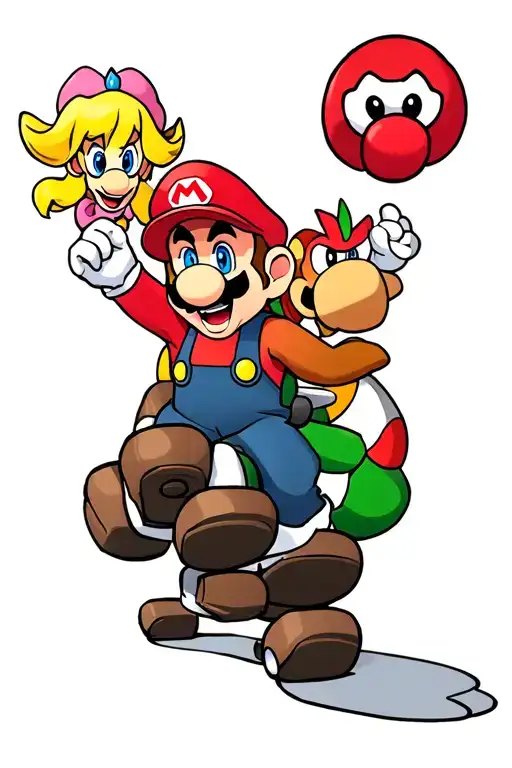 mario cart princess peach, daisy, shy guy, bowser, donkey kong tattoo design idea