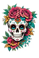sugar skull with something cute tattoo design idea