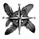 Old Compass,3 feathers tattoo design idea