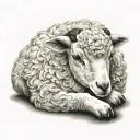 delicate lamb laying down fine line tattoo design idea
