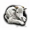 delicate lamb laying down fine line tattoo design idea