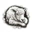 delicate lamb laying down fine line tattoo design idea