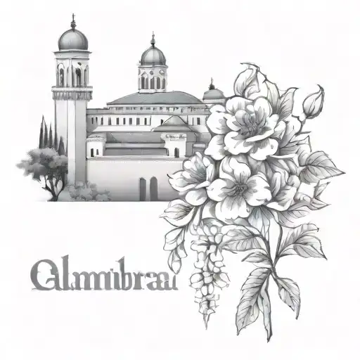 alhambra granada with flowers tattoo design idea