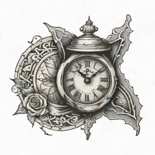 clock with cracks and hourglass tattoo design idea