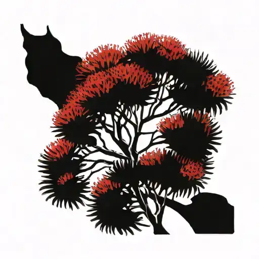 create another one : a pohutukawa tree (and flowers) it needs to have the red flower colours and the name LISA on it tattoo design idea