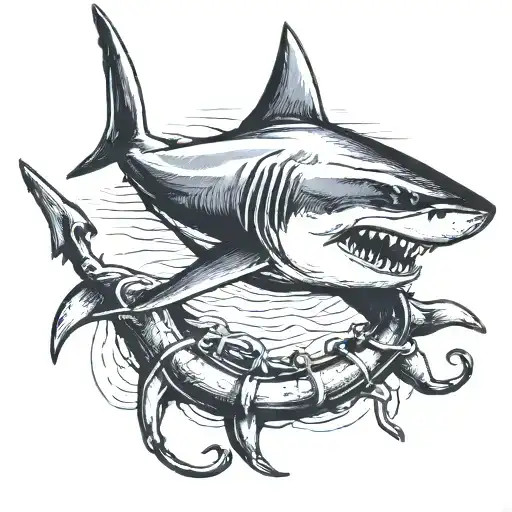 shark with anchor tattoo design idea