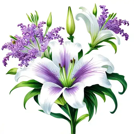 lilac and white lily flowers tattoo design idea