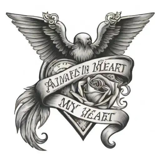 "Always in my heart, Always on my mind" with angle wings and date 21/10/2018 tattoo design idea