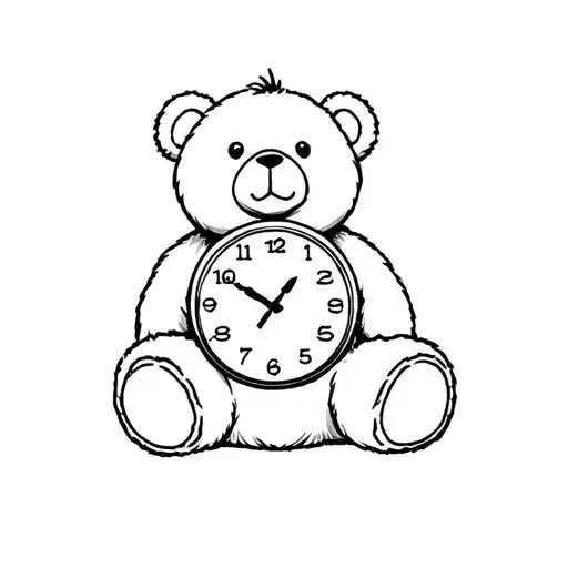 teddy bear with an analog clock tattoo design idea