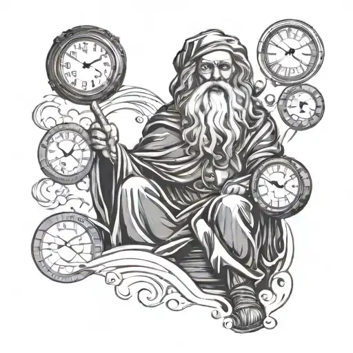 father time tattoo space theme click hands pointing to 1:11 tattoo design idea