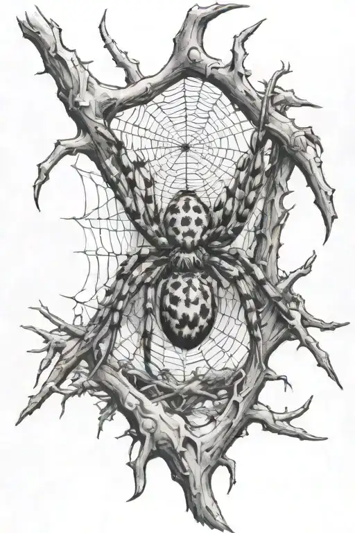 Spider hanging upside on Thorn branches tattoo design idea