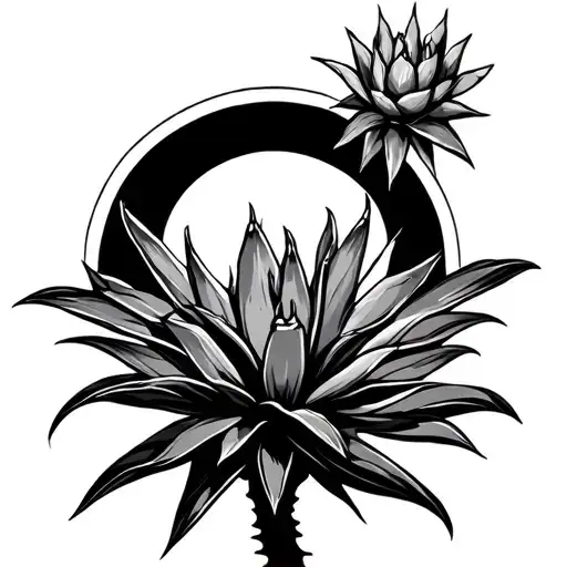 agave plant with sun in the background tattoo design idea