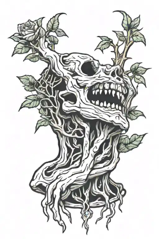hand grabbing throat tattoo made of roots growing tattoo design idea
