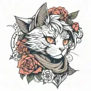 smug anime cat boy rose wrapped tattoo design idea