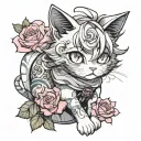 smug anime cat boy rose wrapped tattoo design idea