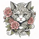 smug anime cat boy rose wrapped tattoo design idea