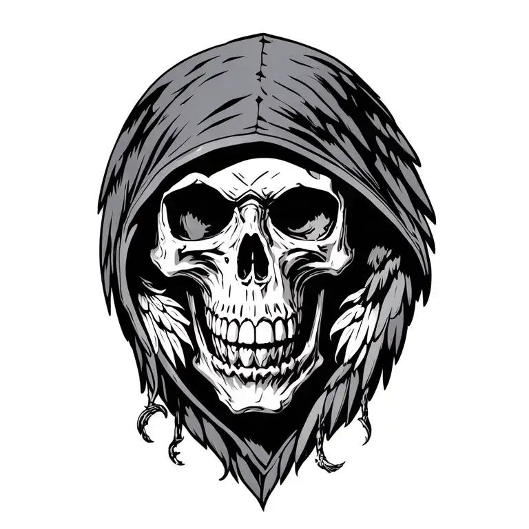 hooded skull angel tattoo design idea