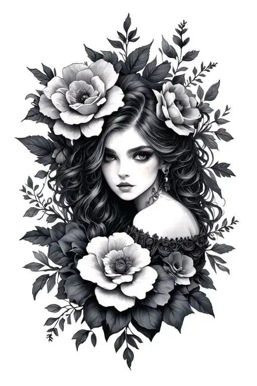 gothic feminine floral tattoo design idea