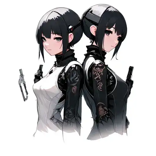 a2 and 2b nier automata 2b back to back tattoo design idea