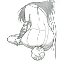 bend over,slim thick goth girl,emo, nude,sexy,lingerie,introverted,arched back,long black hair, naked,fishnet,skirt tattoo design idea