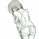 bend over,slim thick goth girl,emo, nude,sexy,lingerie,introverted,arched back,long black hair, naked,fishnet,skirt tattoo design idea