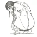 bend over,slim thick goth girl,emo, nude,sexy,lingerie,introverted,arched back,long black hair, naked,fishnet,skirt tattoo design idea