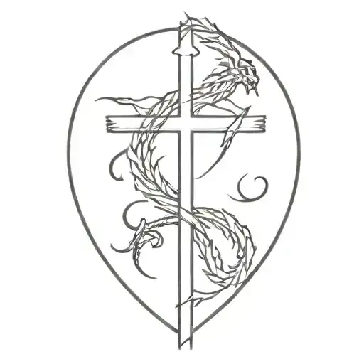 cross with dragon  tattoo design idea