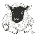 delicate lamb laying down fine line tattoo design idea