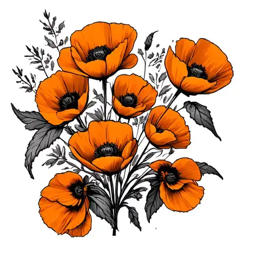 SF giants logo with golden poppies blooming tattoo design idea