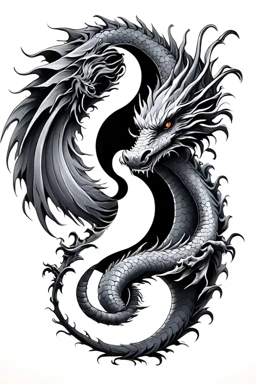 2 dragons yin yang symbol formed tattoo design idea