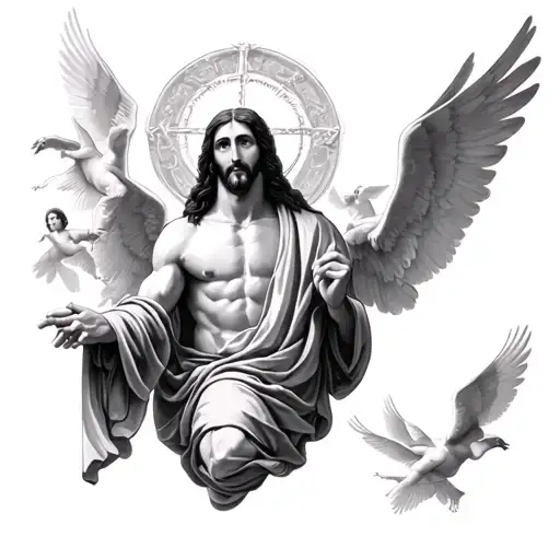 Jesus Christ with saint Judas Tadeo and angels flying tattoo design idea