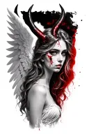 devil horns feminine broken angel tattoo design idea